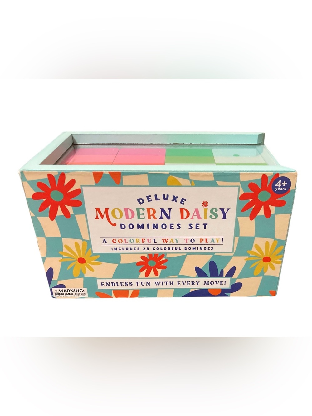Deluxe Modern Daisy Colorful 28 Piece Dominoes Set Decorative Box